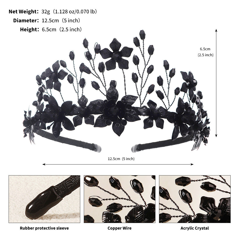 Black Crystal Halloween Headband - Dark Style Hair Accessory for Women