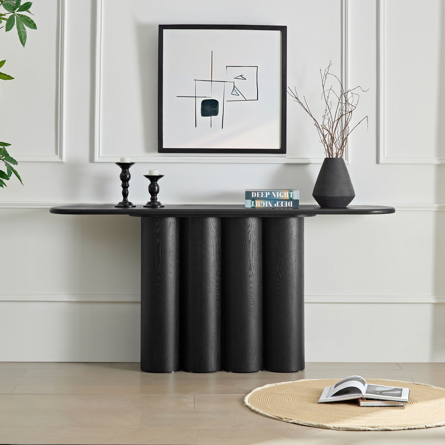66.93'' Modern Console Table with Unique Cylindrical Legs - Black