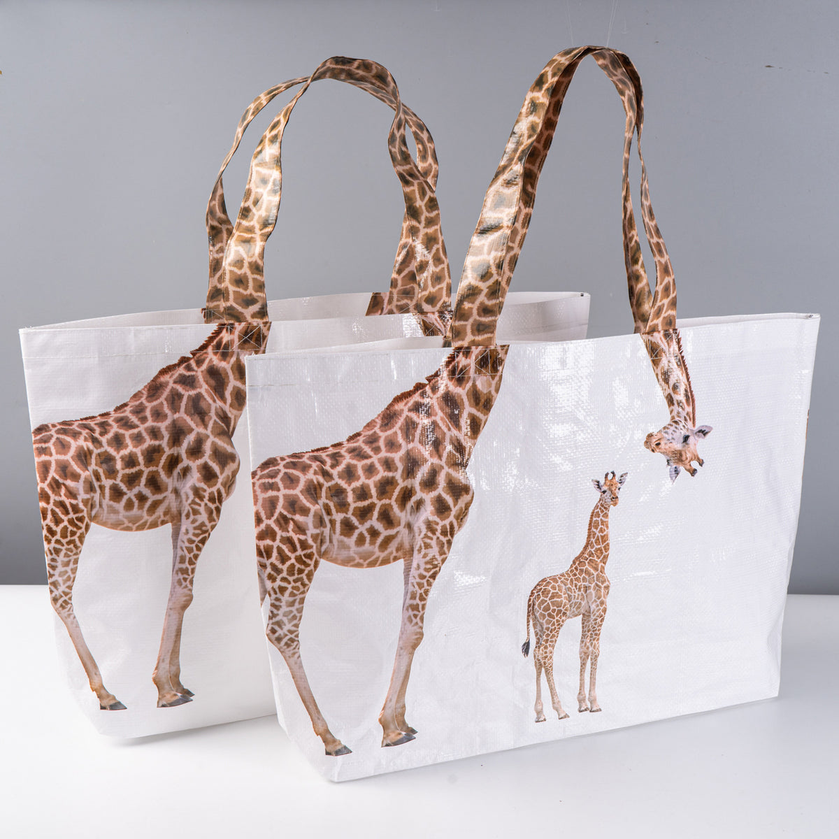 Large Capacity Woven Tote Bag with Giraffe Design Laminated Finish - Shopping Bag