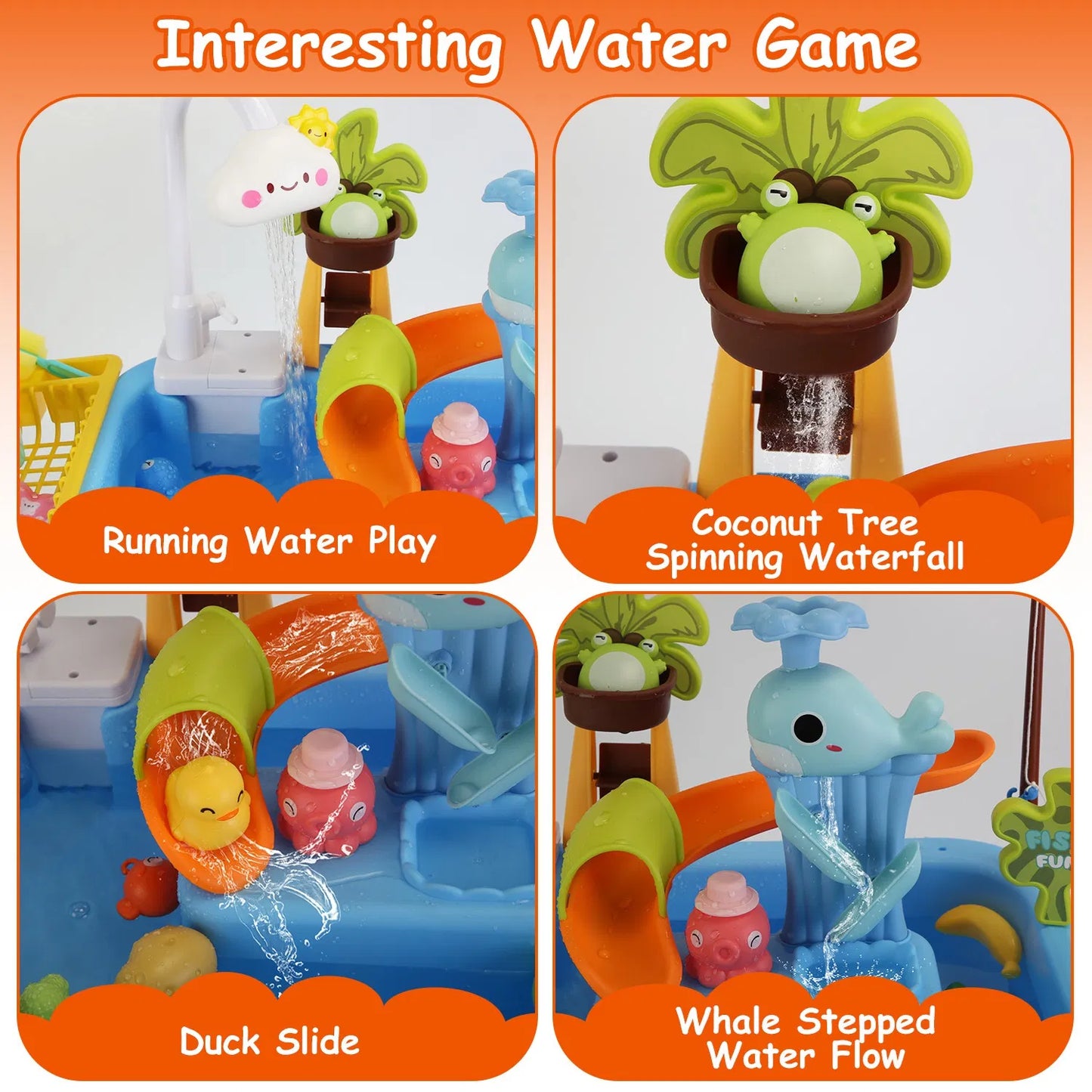 3-in-1 Kids Water Table with Electric Faucet & Fishing Game