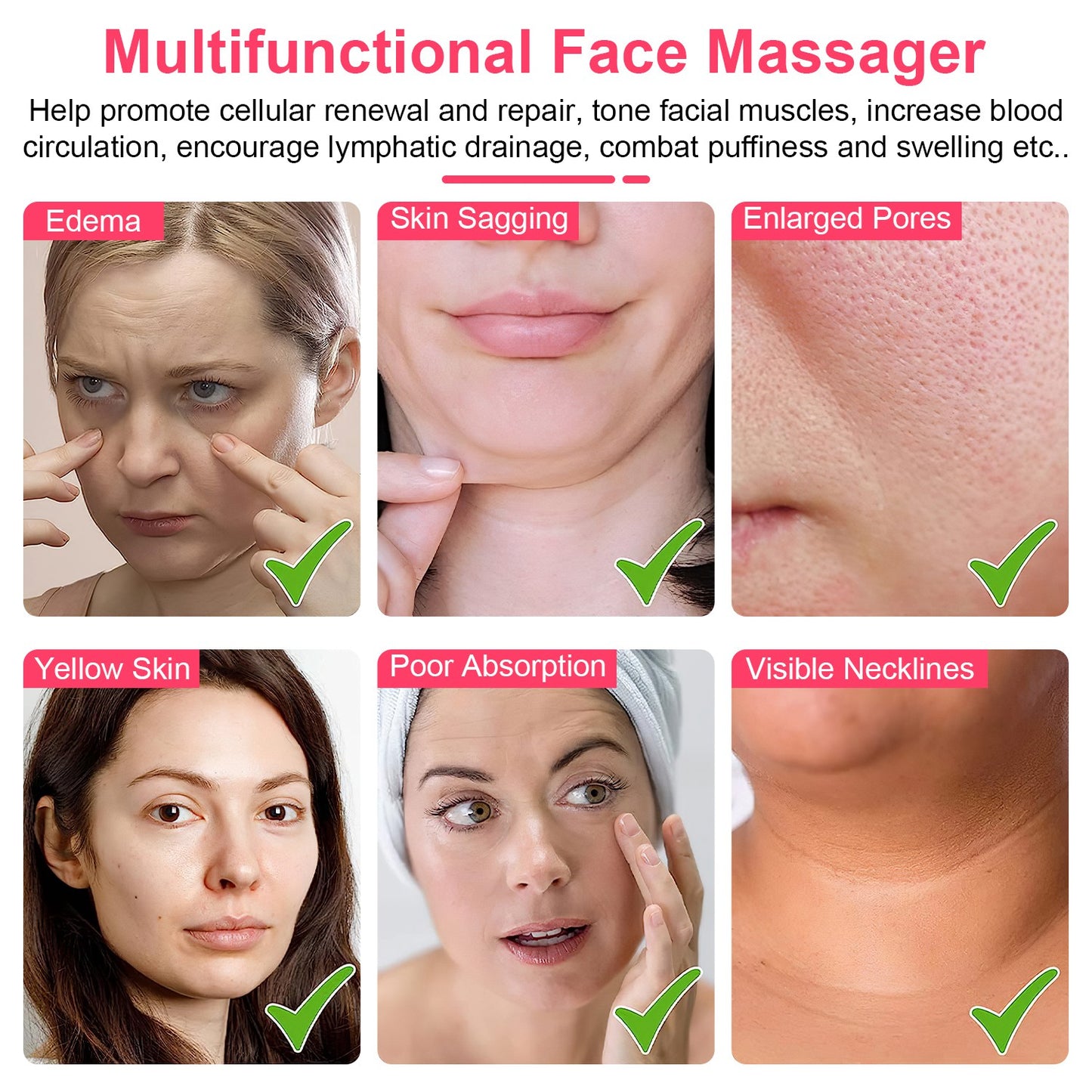 Microcurrent Facial Massager with Red Light Therapy - 5-Gear Skin Lifting - Pink