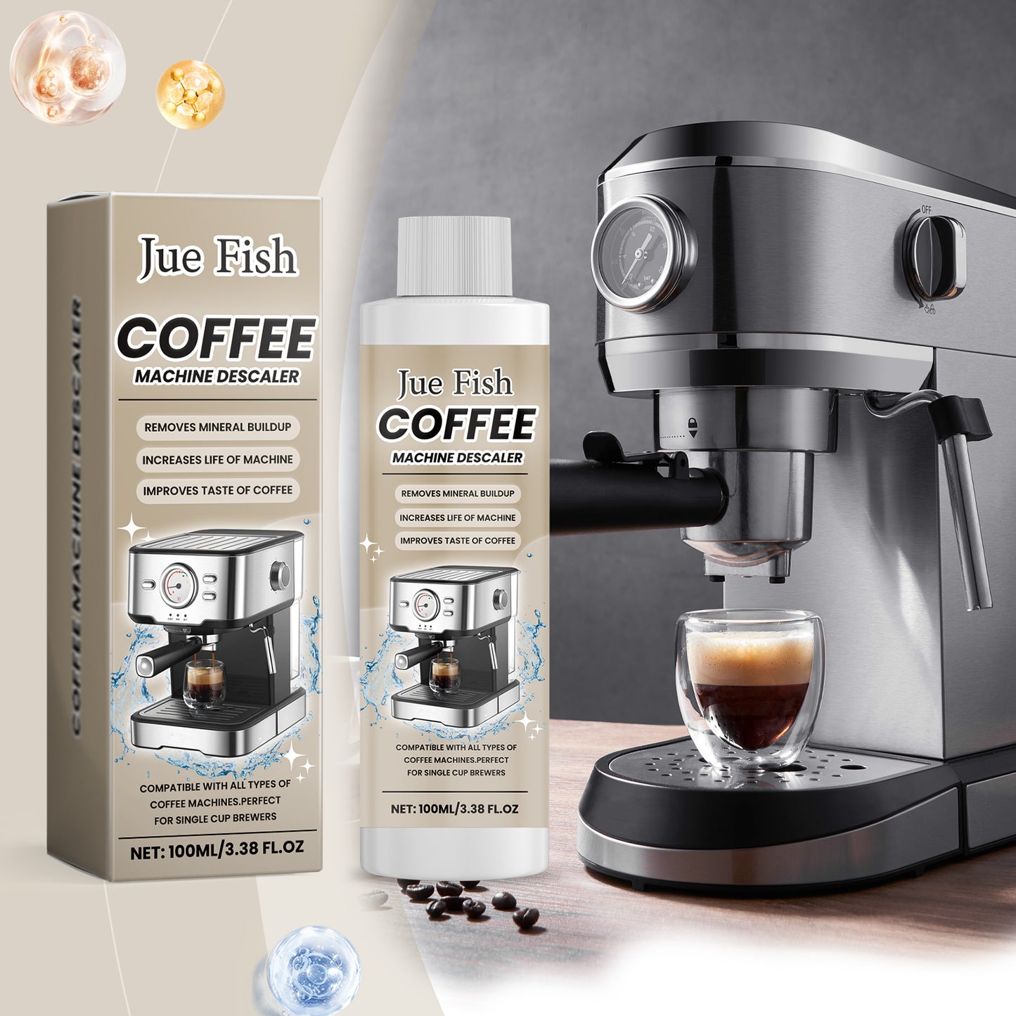 Coffee Machine Descaling Agent 100ml - Oil & Stain Removal, Odor Elimination