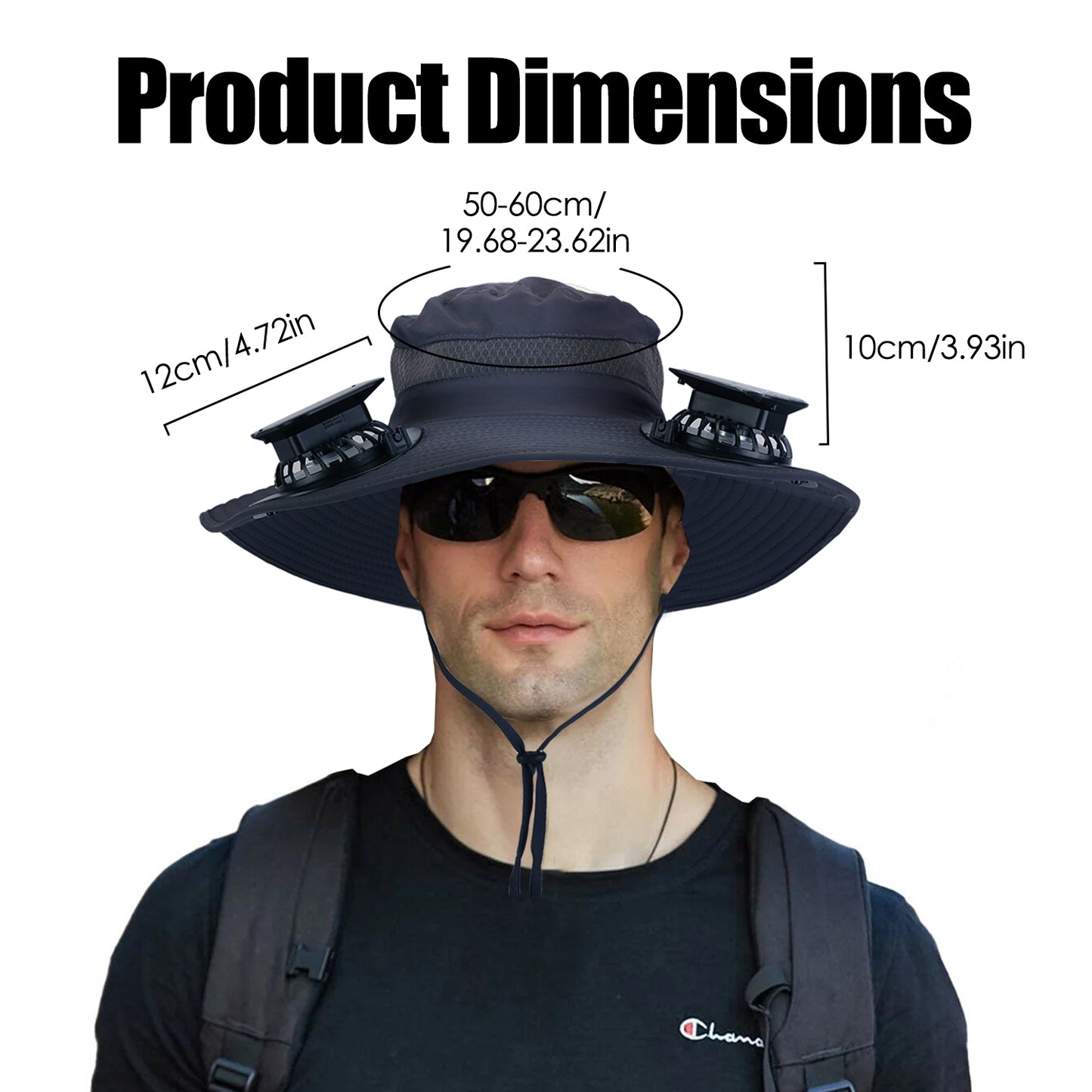 Outdoor Wide Brim Sun Hat with Rechargeable Fans - UPF50 Waterproof Mesh Hat for Hiking Camping Fishing