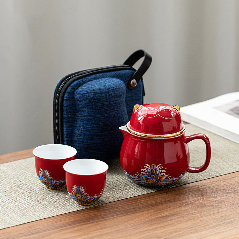 Portable Ceramic Teapot Set for Travel and Outdoor Use - Kitchen Drinkware