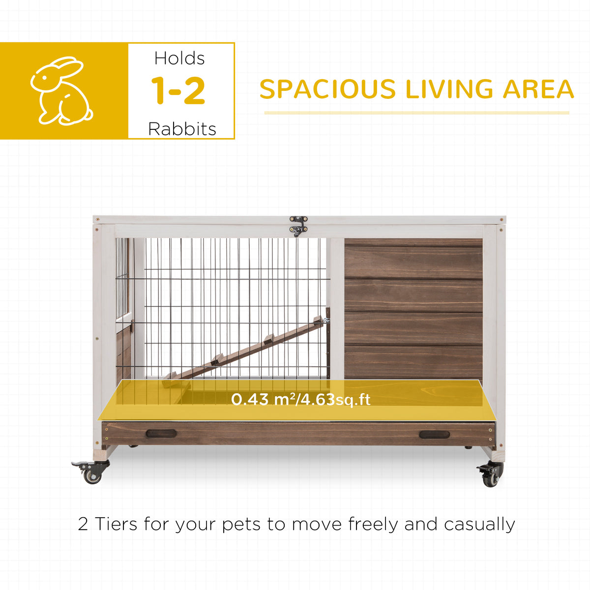 Indoor Rabbit Cage with Wheels & Pull-Out Tray - Small Animal House in Brown