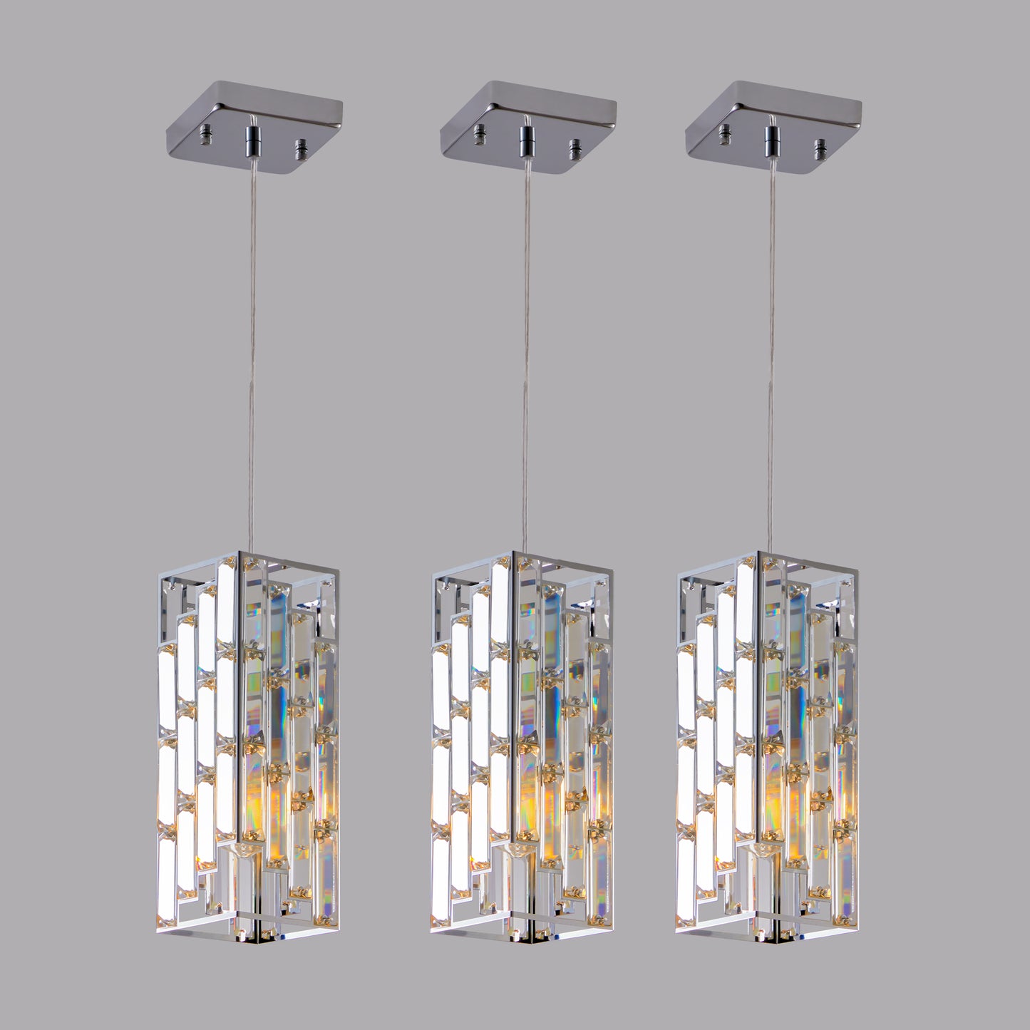 Modern Crystal Pendant Light - 3 Pack Adjustable Ceiling Lamp