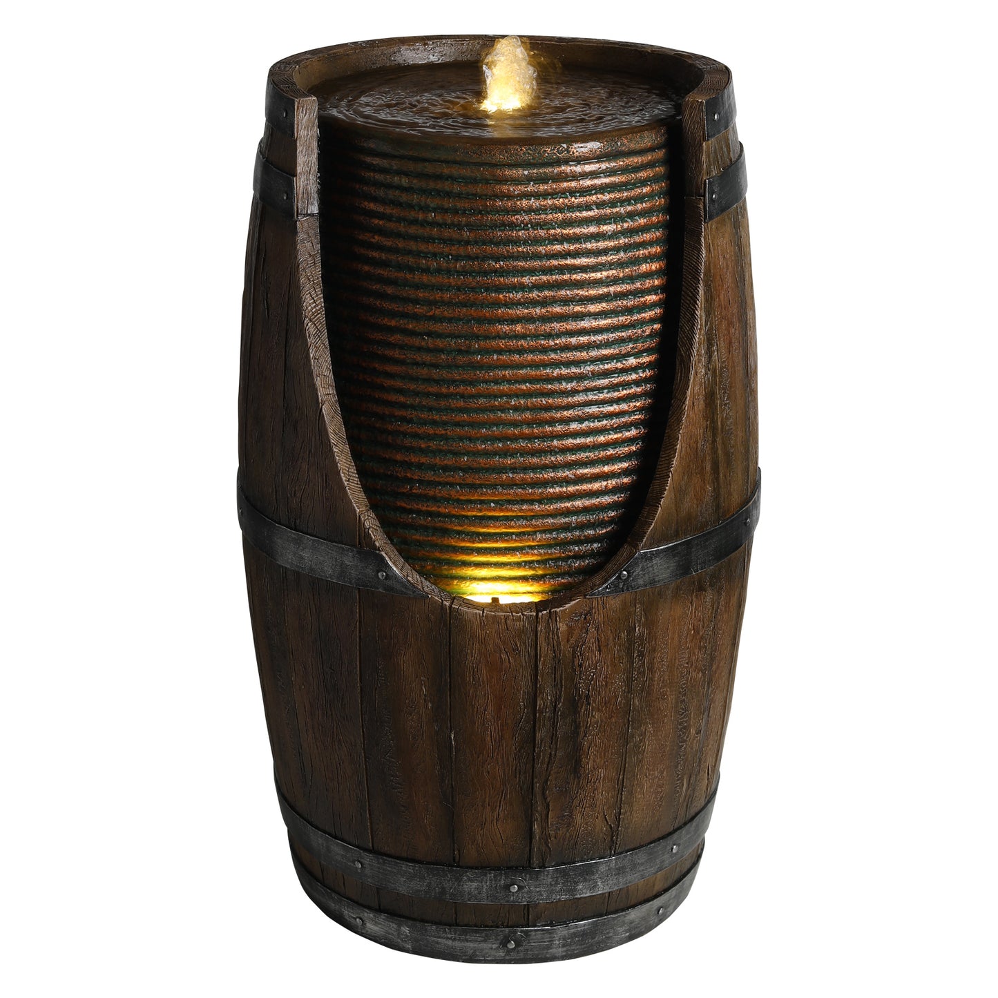 Outdoor Water Fountain with Lights Rustic Wood Look Resin Garden Decor for Patio Yard