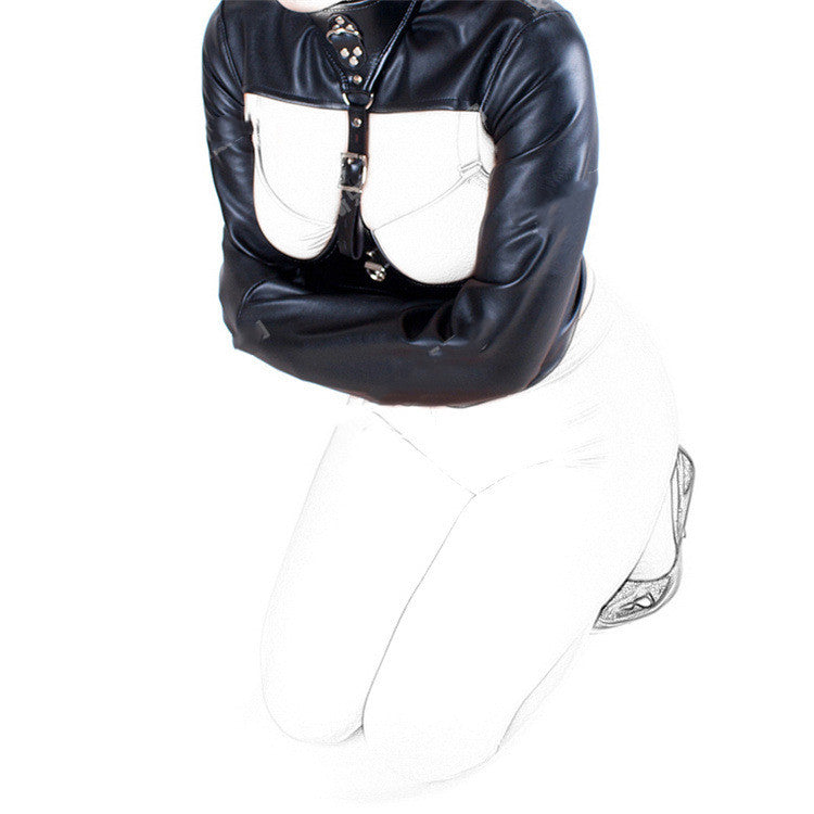 Black Leather Restraint Top for BDSM Bondage - One Size