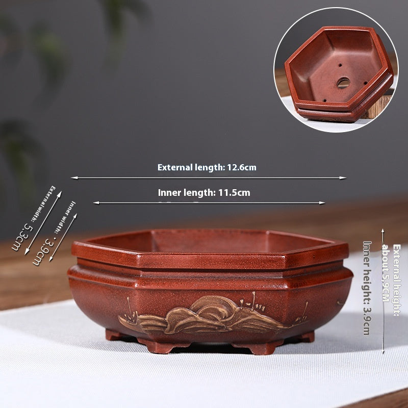 Purple Clay Flowerpot with Chinese Style Design Small Round & Square Options