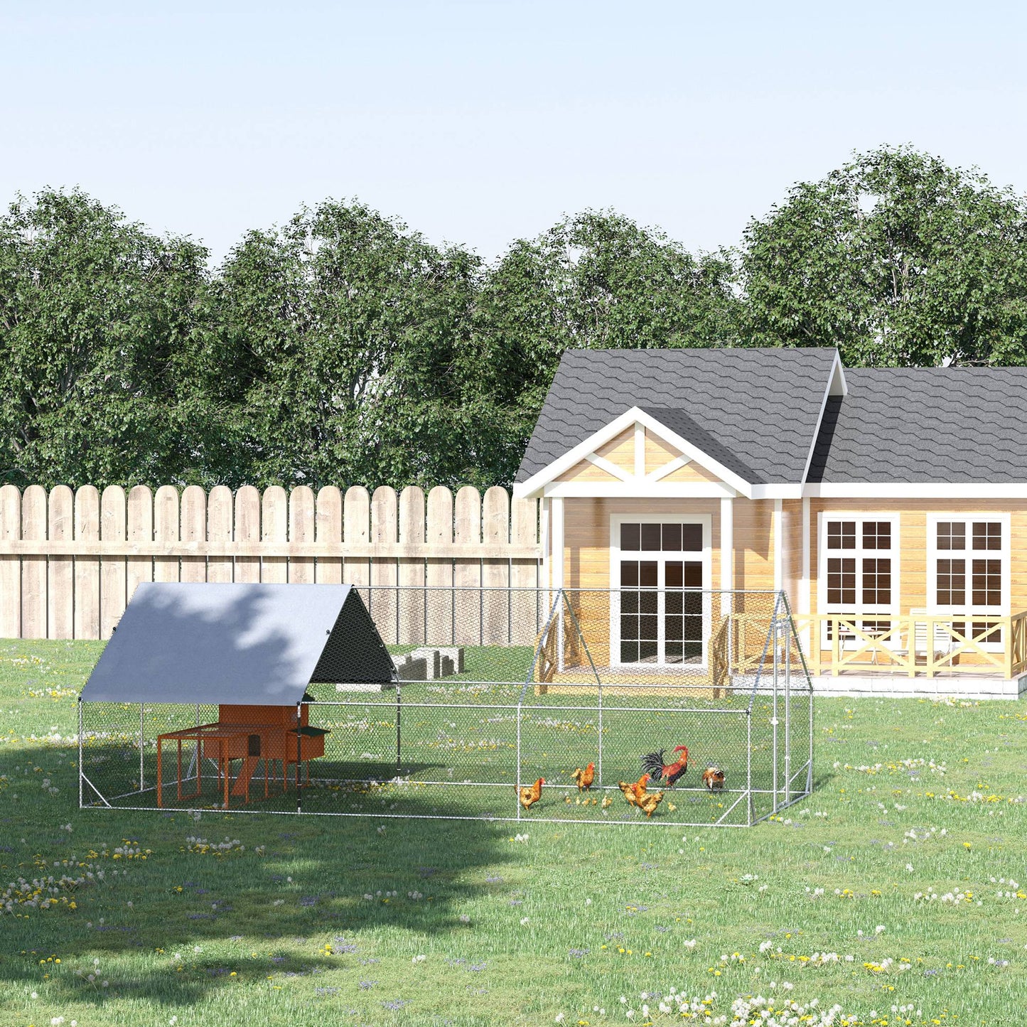 Outdoor Chicken Coop Cage with Cover Lockable Door 10x20x6.5 ft