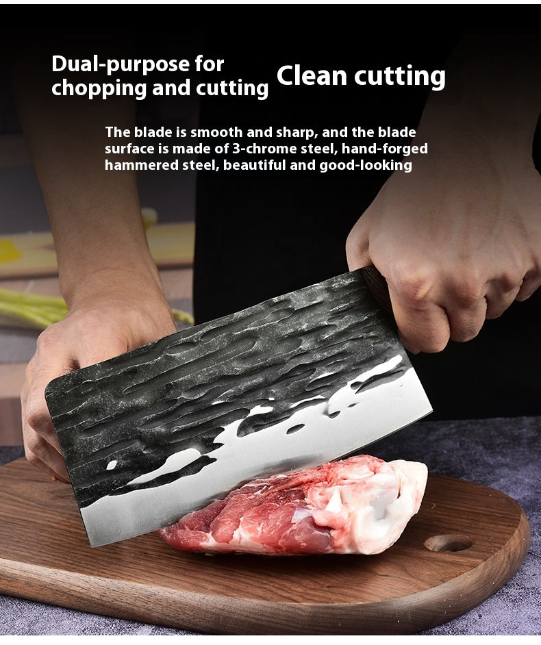 Stainless Steel Kitchen Slicing Knife with Wooden Handle - Forging Pattern, Dual-Purpose