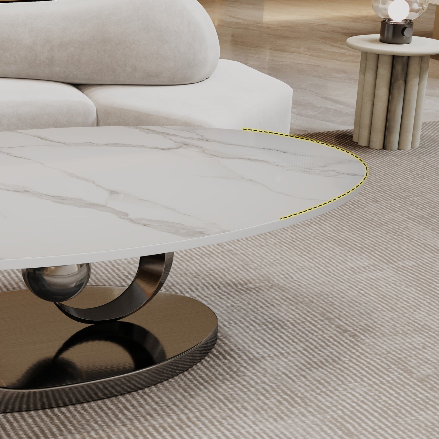 Marble Coffee Table with Sculptural Stainless Steel Base - Grey White