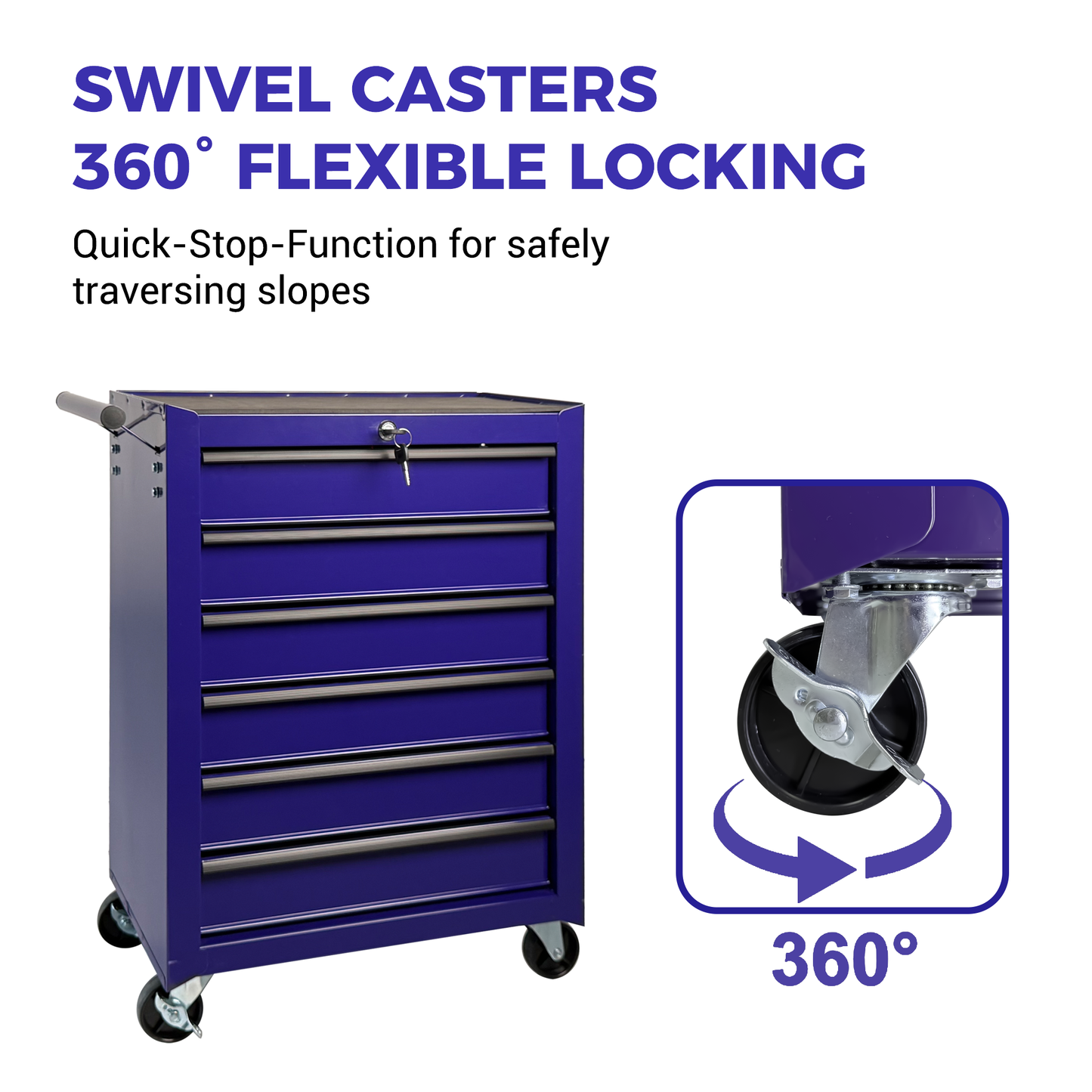 Rolling Metal Tool Chest with 6 Drawers - 20" Steel Storage - Purple