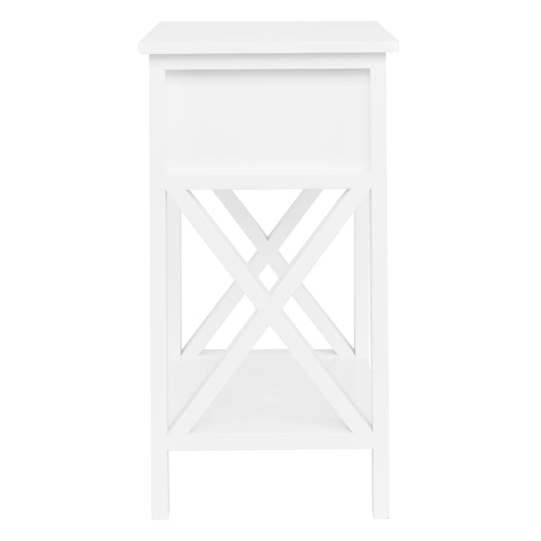 Modern White Bedside Table with Drawer and Shelf - 40x30x55 cm