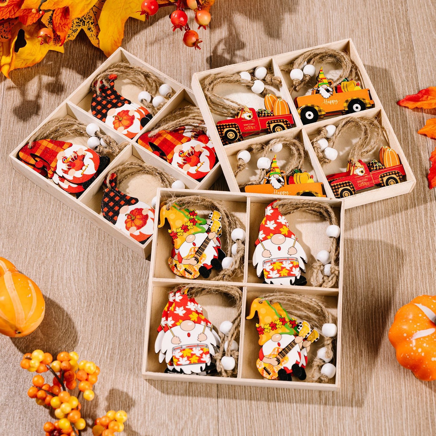 12-Pack Harvest Season Wooden Pendant Decorations - Festive Home & Party Decor