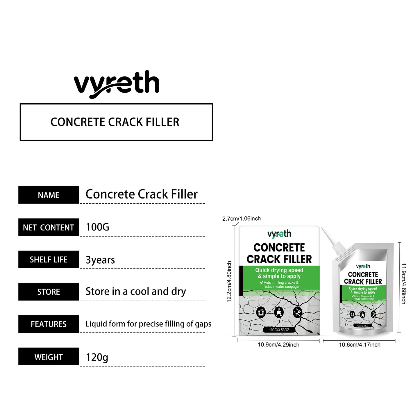 Waterproof Crack Filler 100g - Durable Repair Compound for Concrete and Masonry