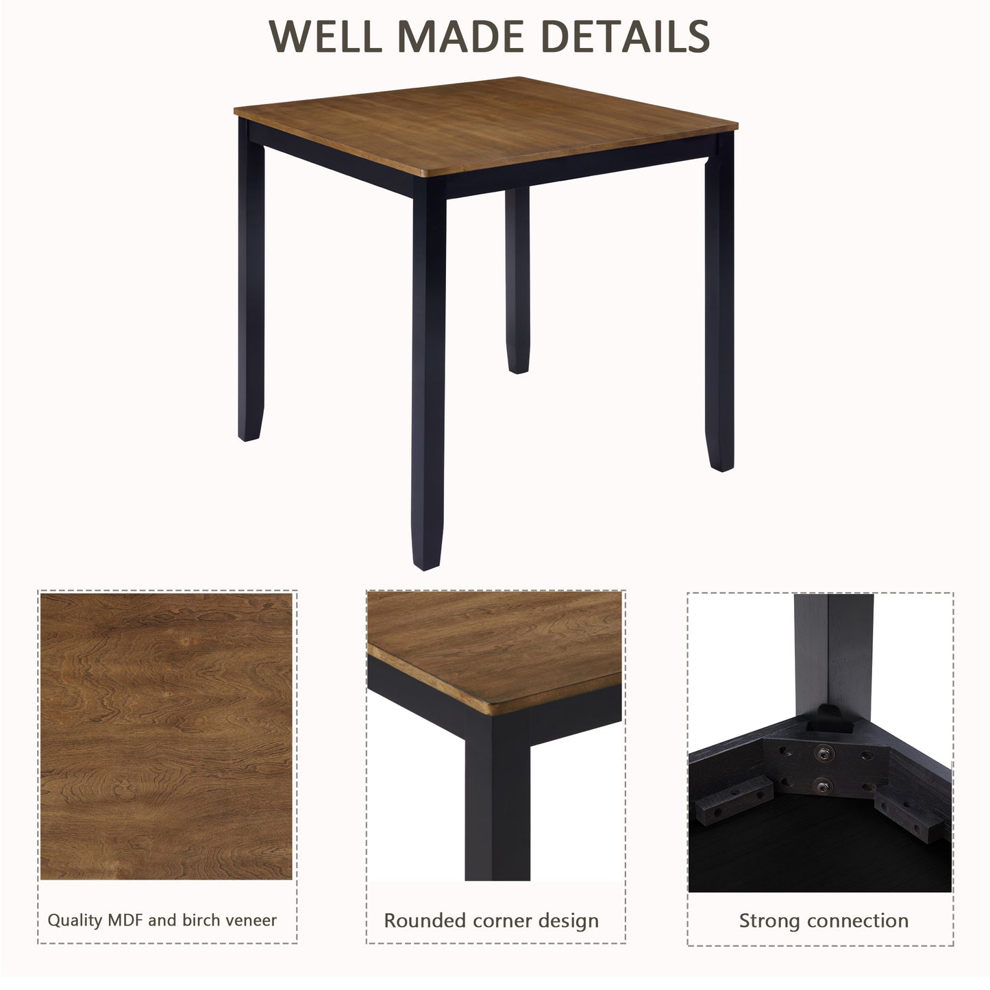 Counter Height Dining Table Set with 4 Chairs - Black & Oak