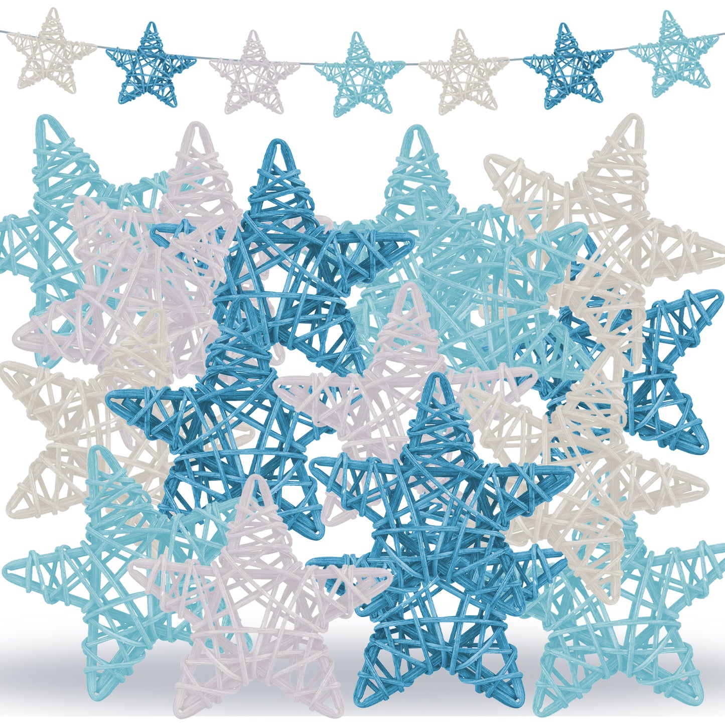 24 Pcs Blue Ocean Theme Wicker Rattan Balls - 6cm
