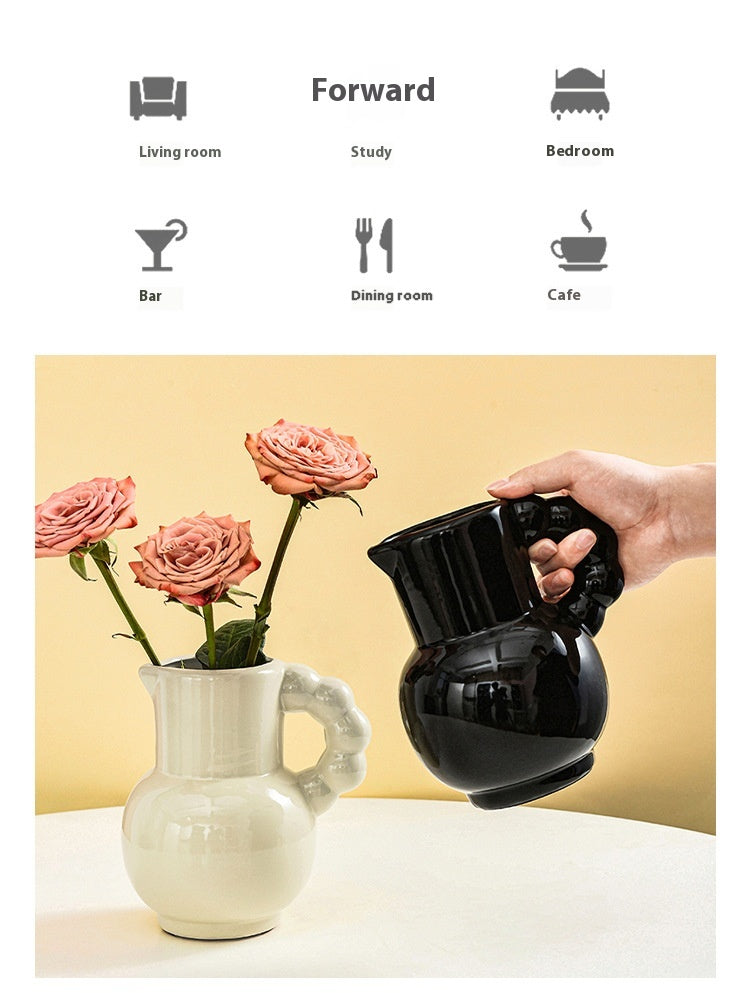 French Ceramic Vase Set - Cream, Black, and Beige Decorative Flowers & Tulips