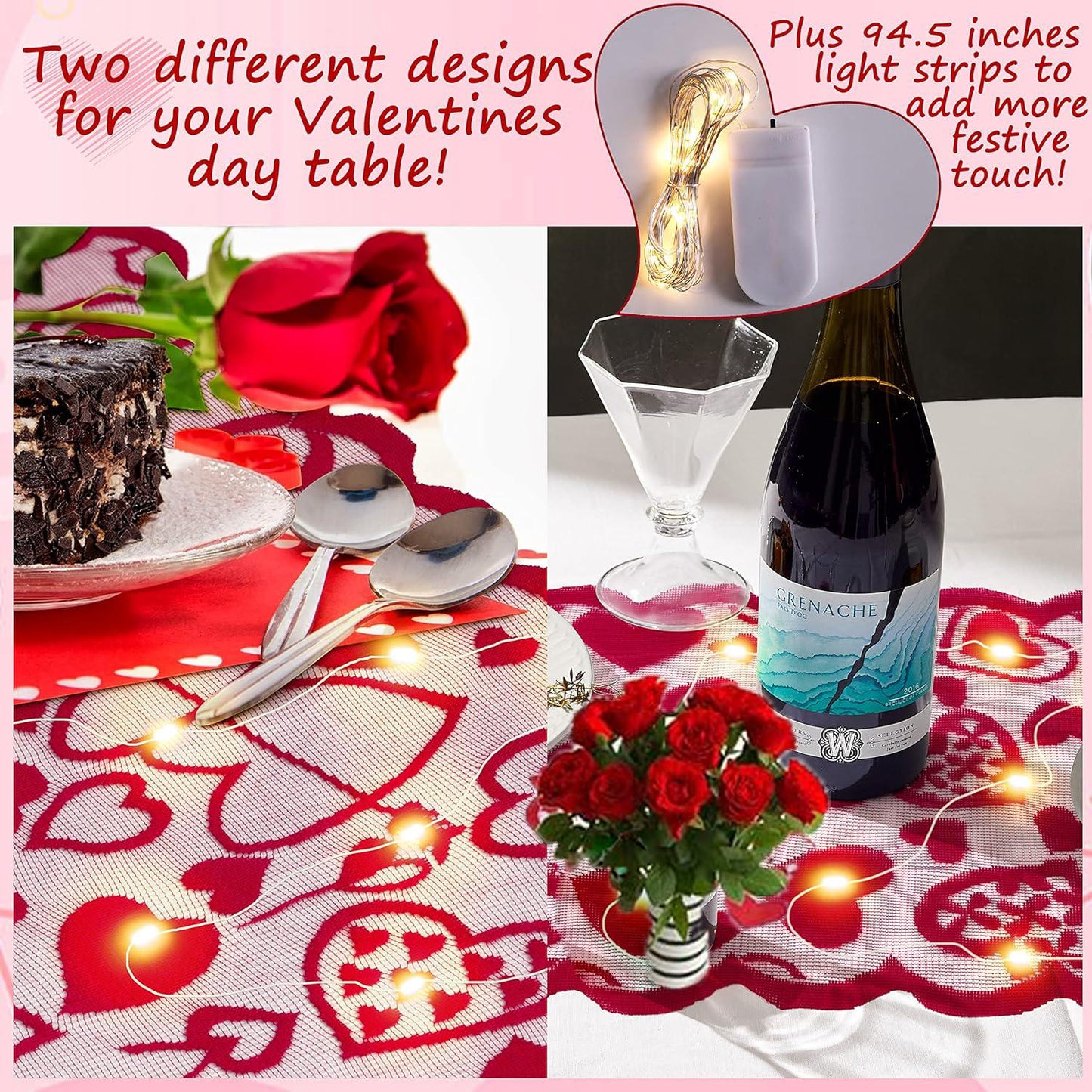 Lace Heart-Shaped Table Runner - 1 Piece, 13x72 Inches