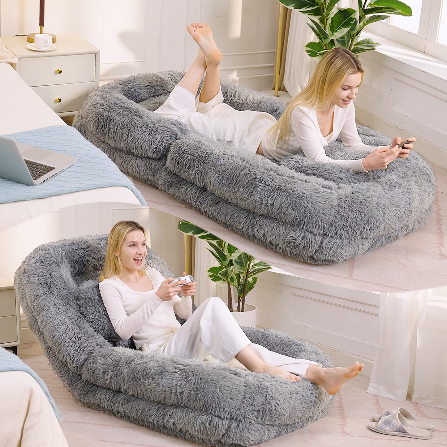 5-Position Adjustable Human Dog Bed & Lazy Sofa - Light Gray
