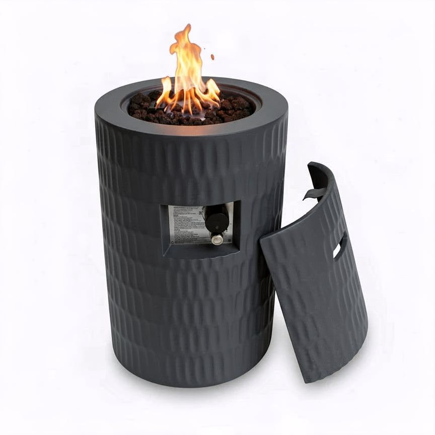 26" Propane Fire Pit - Outdoor Gas Patio Fire Column with Hidden Tank, Dark Grey