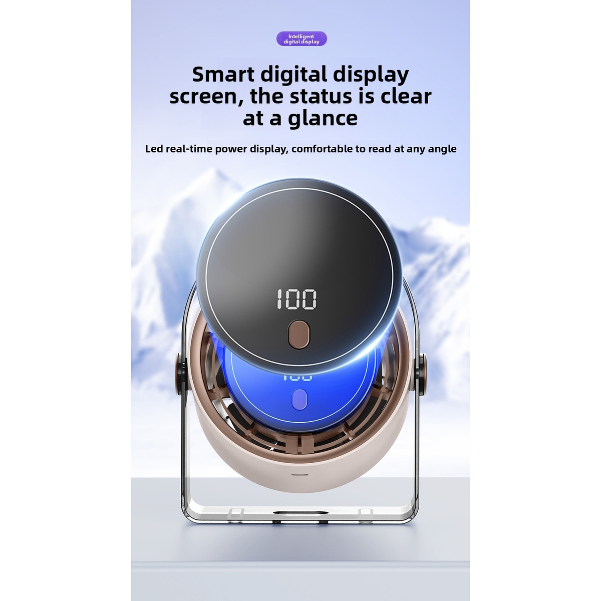 Mini USB Rechargeable Circulating Fan with Digital Display - Multi-Speed, Wall & Desktop Use