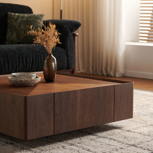35.4-Inch Square Coffee Table - Modern Walnut Wood Design