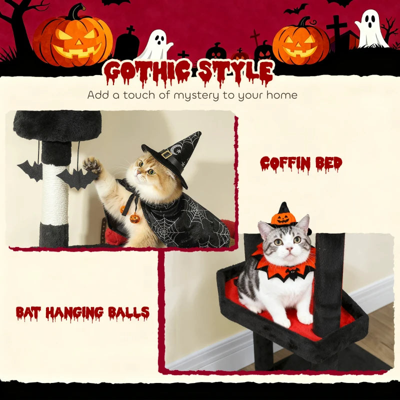 Gothic Cat Tree Tower with Coffin Bed & Sisal Posts - Halloween Decor