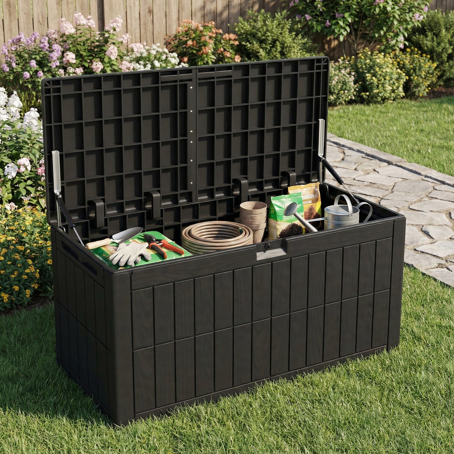 1 0 Gallon Outdoor Storage Box Water Proof Resin Deck Lockable Bin