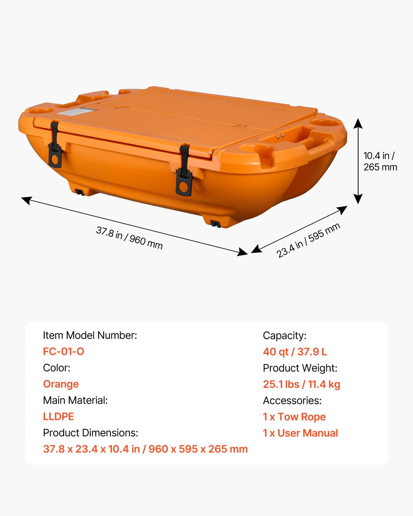 Floating Cooler 40 QT with Dry Storage & Tow Rope - Water & Land Use
