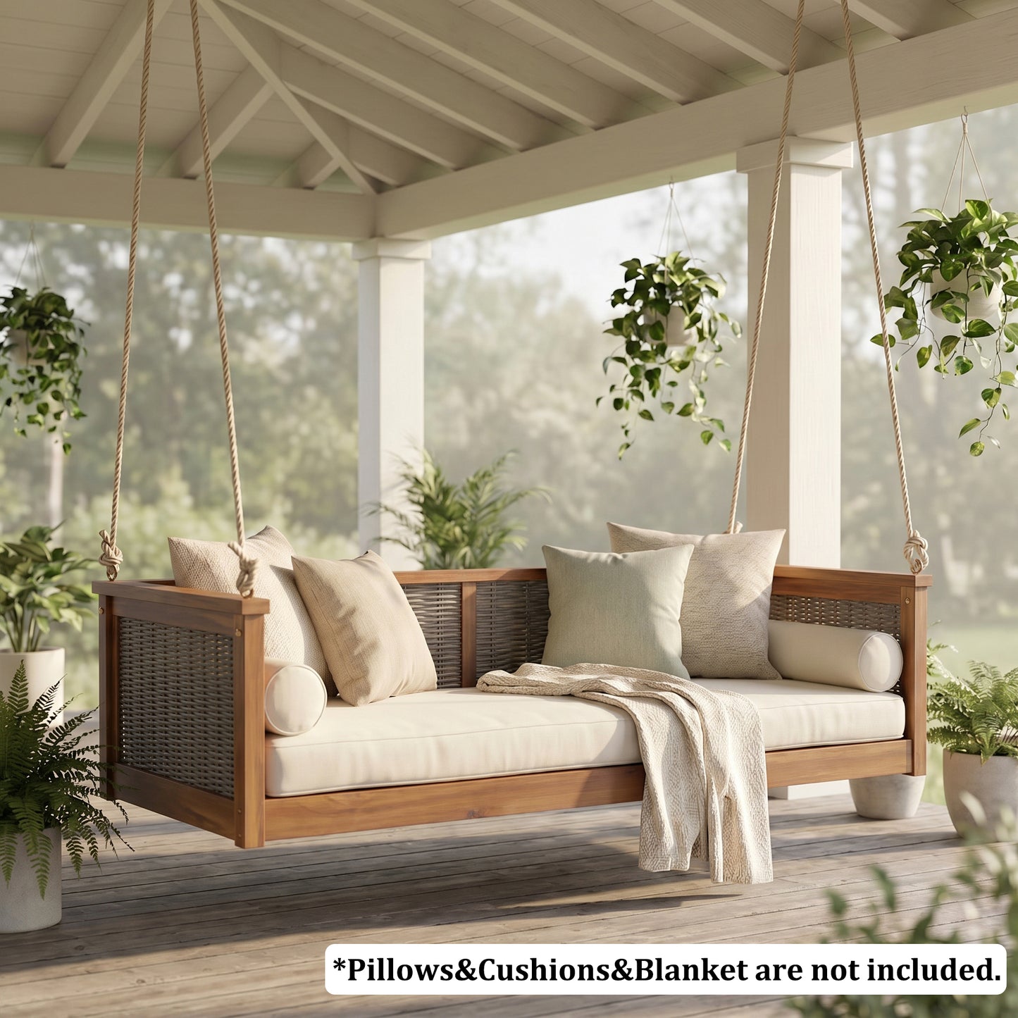 Outdoor Classic Solid Wood Twin Size Swing Bed - Teak