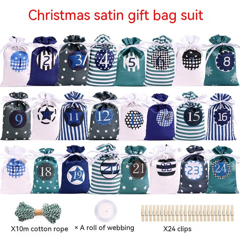 Christmas Advent Calendar Satin Gift Bags Set - Multicolor Drawstring Packaging