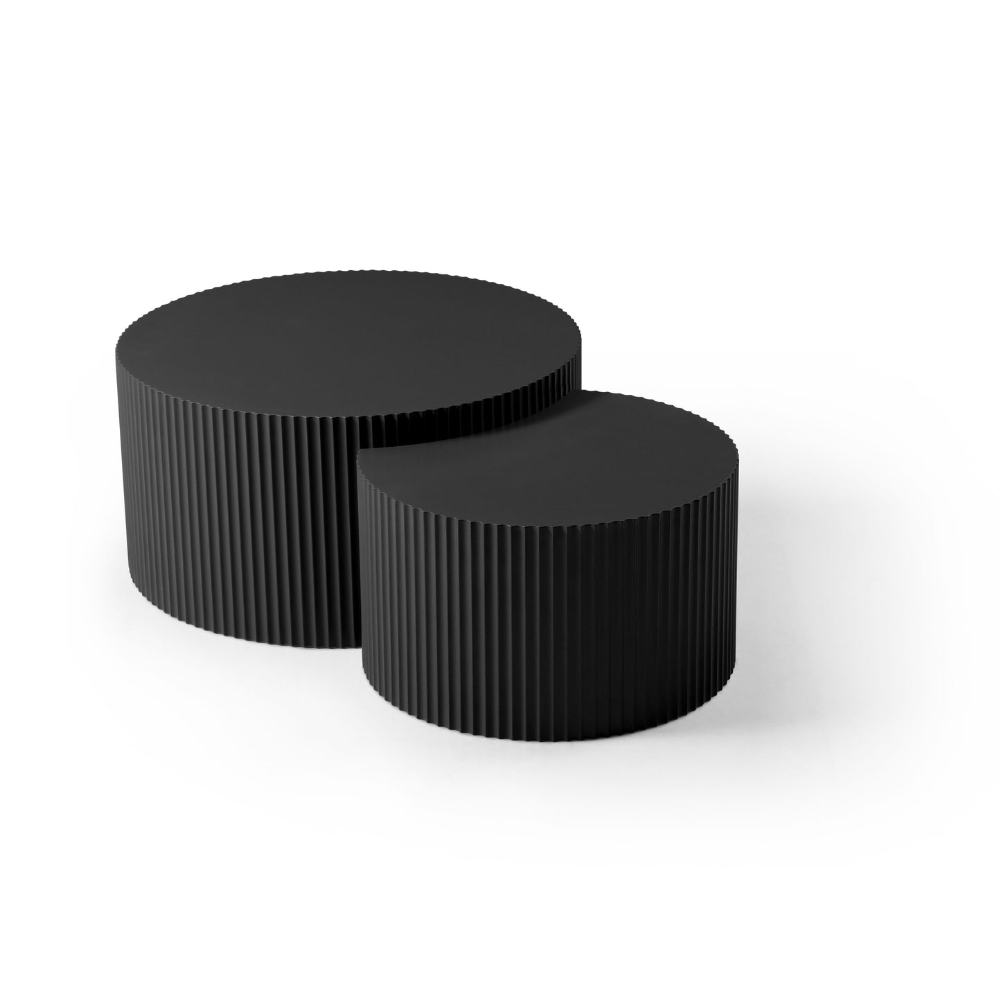 Black Nesting Table Set of 2 - Round & Half Moon Shapes, No Assembly