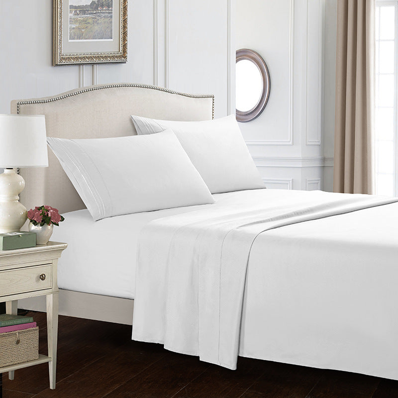 Embroidered Solid Color Bedding Set - Bed Sheets Pillowcases & Quilt Cover