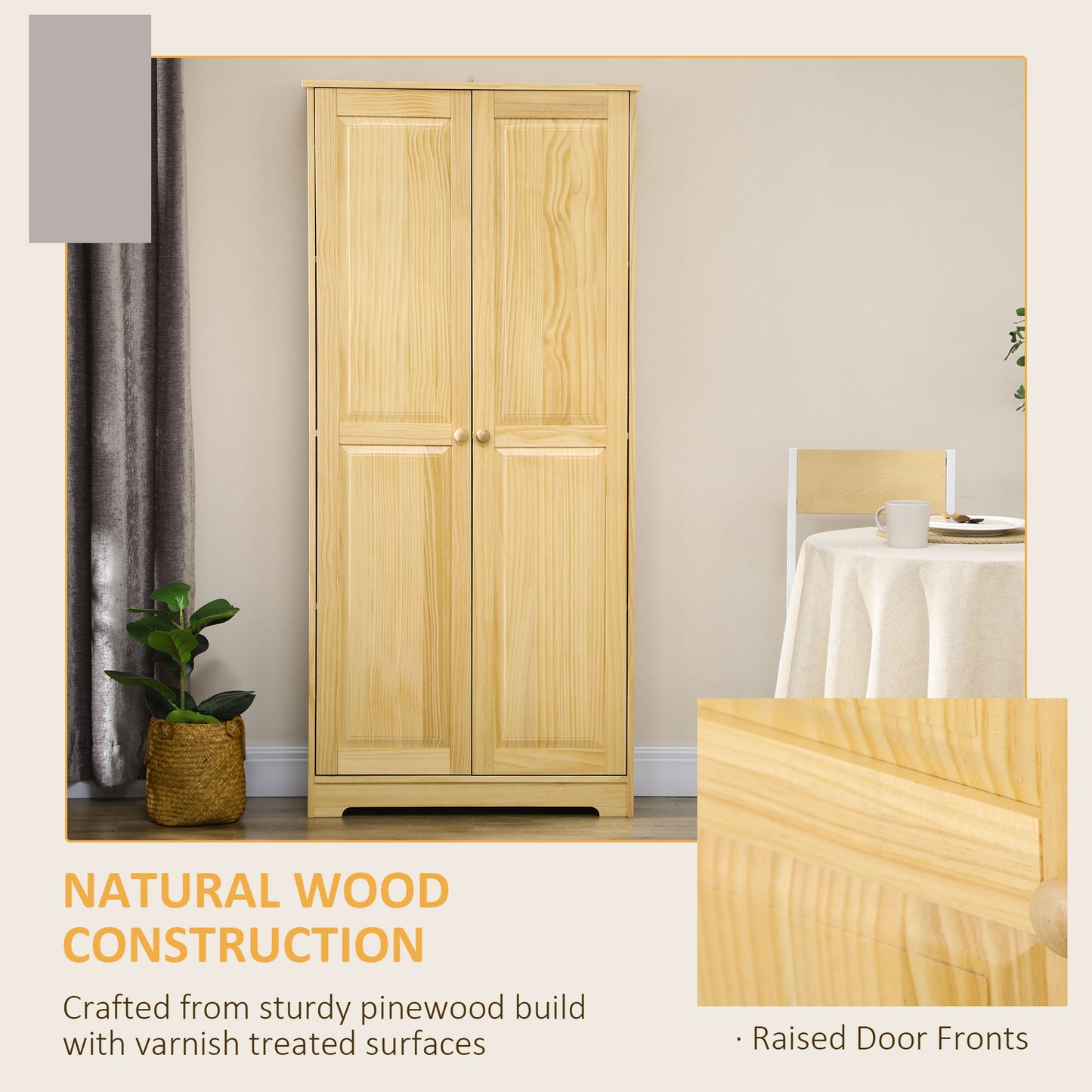 67" Pinewood Kitchen Pantry Storage Cabinet with Adjustable Shelves