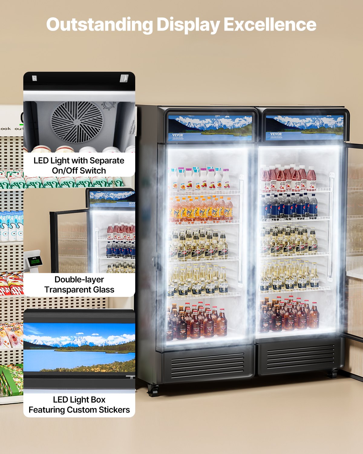 9.7 Cu.Ft Glass Door Beverage Refrigerator - Commercial Merchandiser, Black