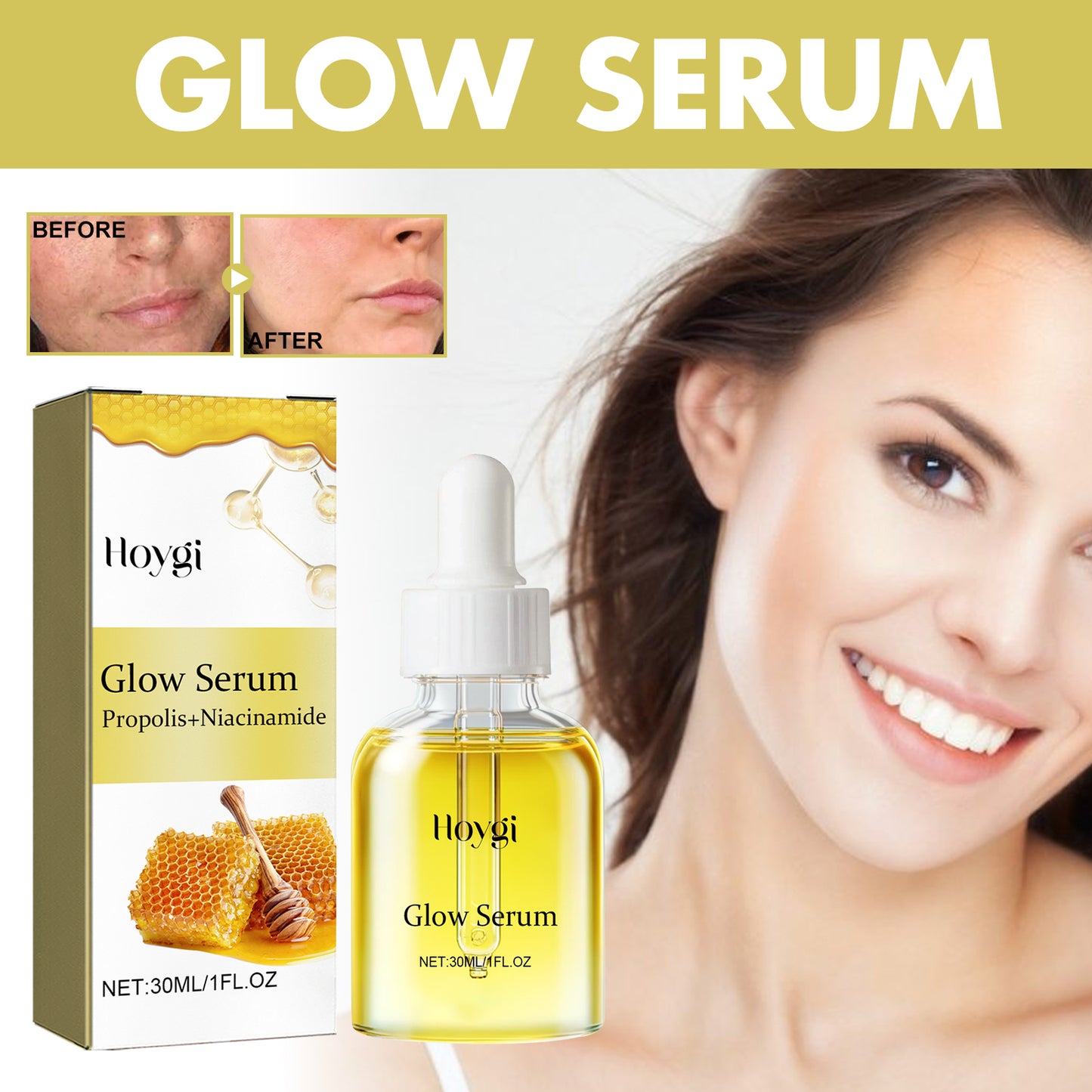 Glow Face Serum with Hyaluronic Acid - 30ml Hydrating & Brightening Essence
