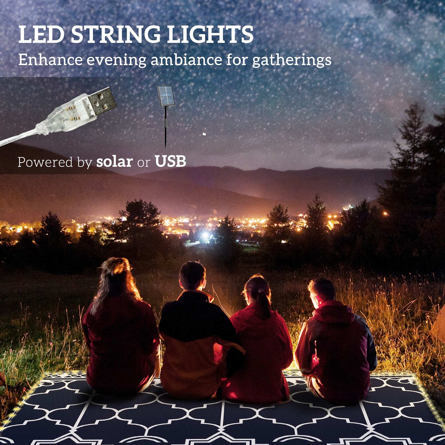 Reversible Outdoor Rug with LED Lights, 10x8 Waterproof Design