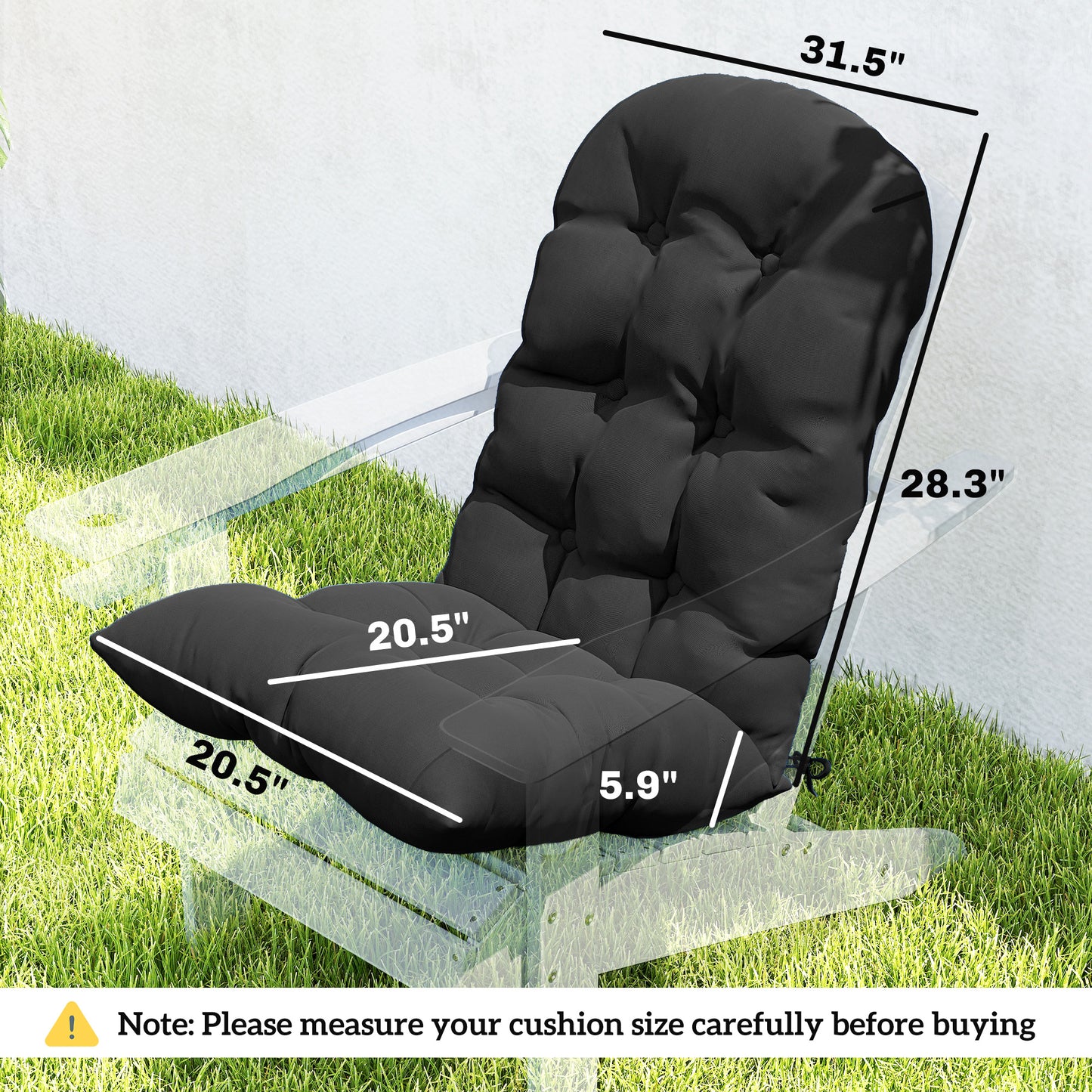 Adirondack Chair Cushions Set of 2 - Tufted Black Patio Cushions