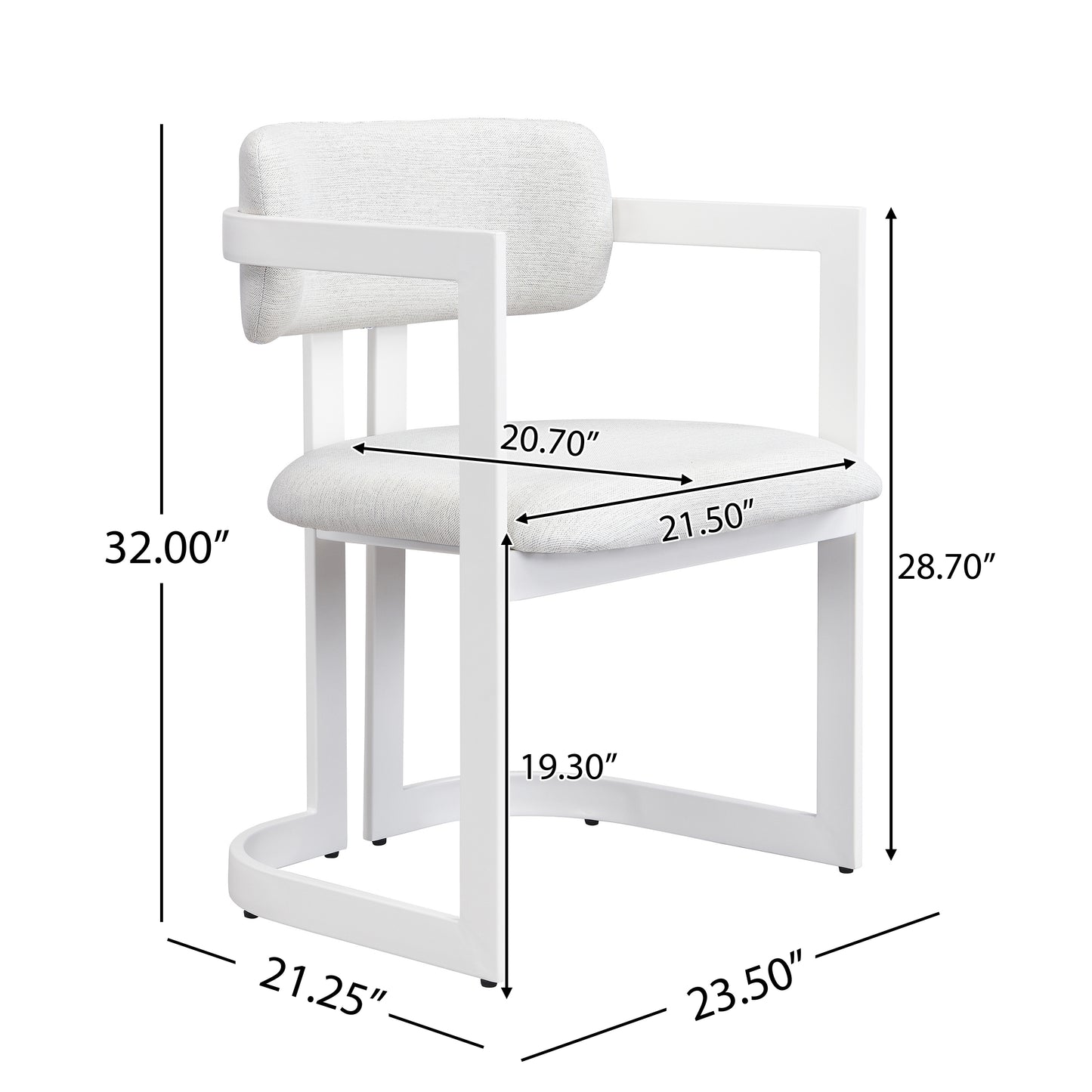 Upholstered Dining Chairs Set of 2 - Beige Fabric & White Metal Frame