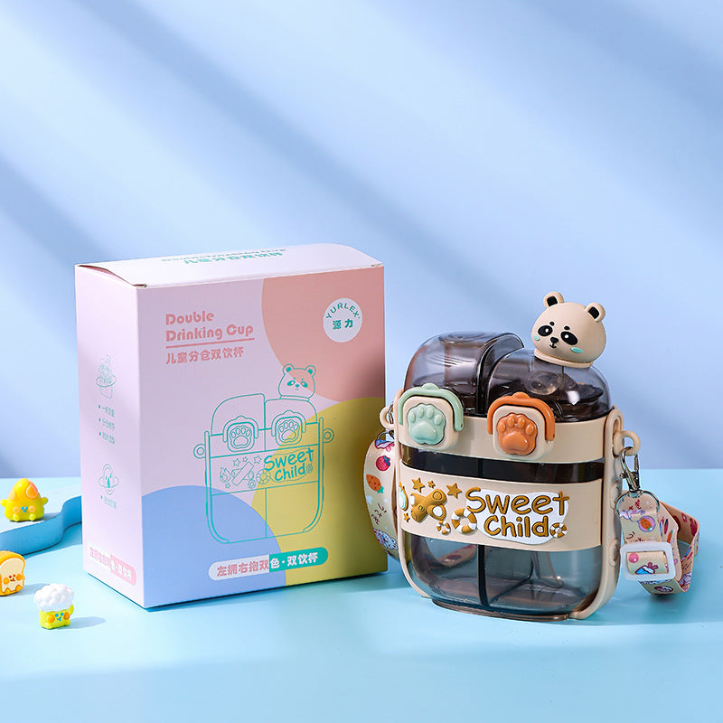 Children's Plastic Double Drink Cup - 500ml Colorful Cartoon Design