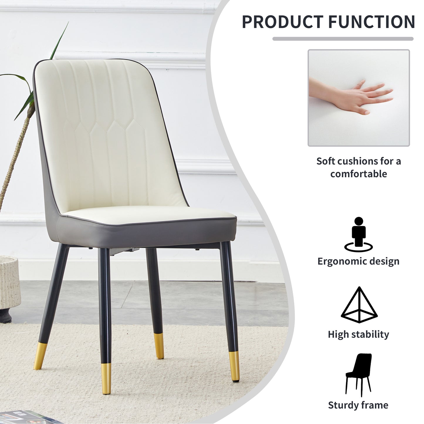 A Modern Dining Chair With White Dark Gray Dual Tone PU Leather