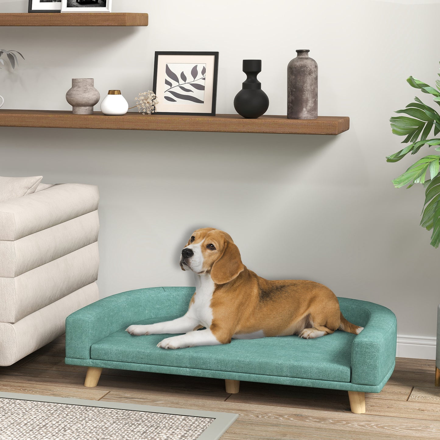 Large Dog Sofa Bed with Washable Cushion - Green Pet Couch & Lounge