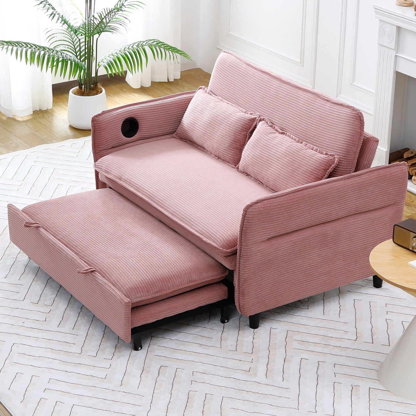 Adjustable Pink Striped Sofa Bed - Multi-Functional 65.74-Inch