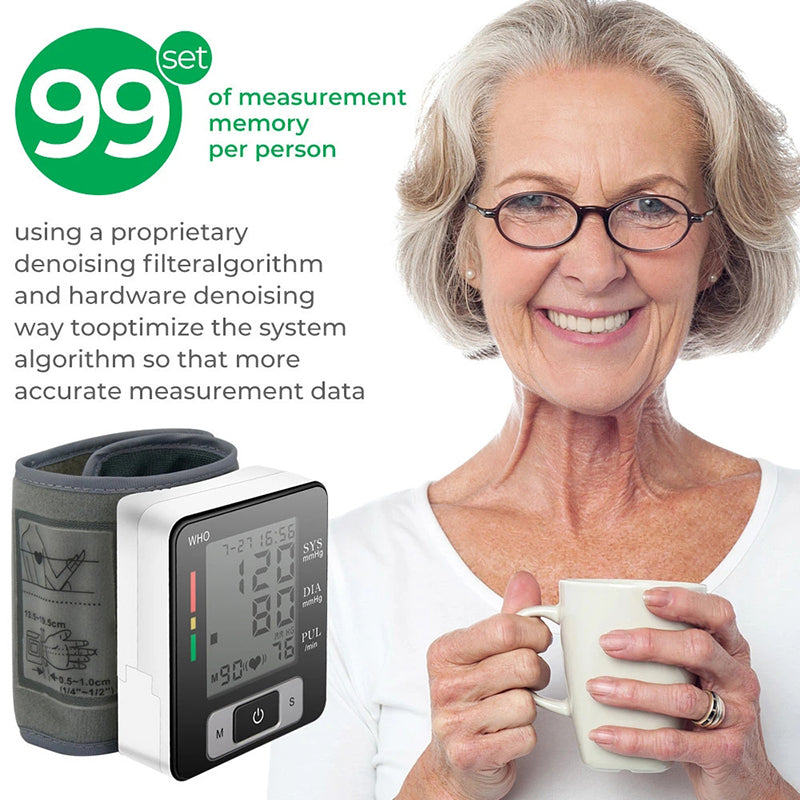 Automatic Wrist Blood Pressure Monitor with Adjustable Cuff and Memory