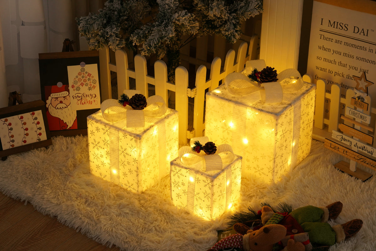 Remote Control Christmas Gift Box Lights - Holiday Decorative LED Set