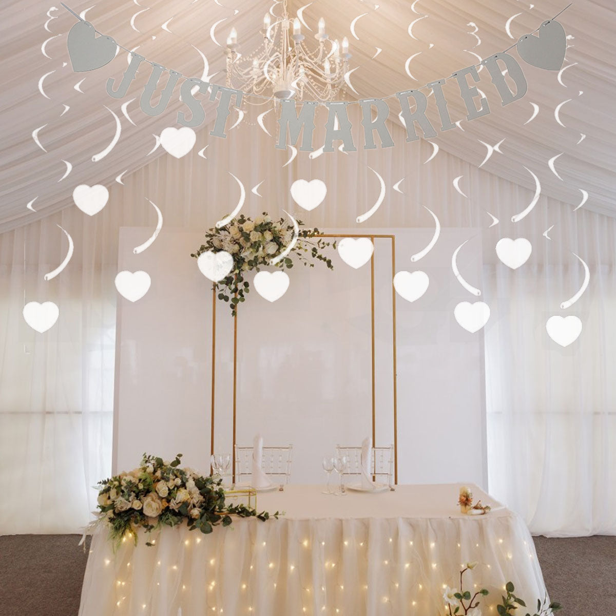 13-Piece Wedding Decoration Set with Just Married Banner & Swirls