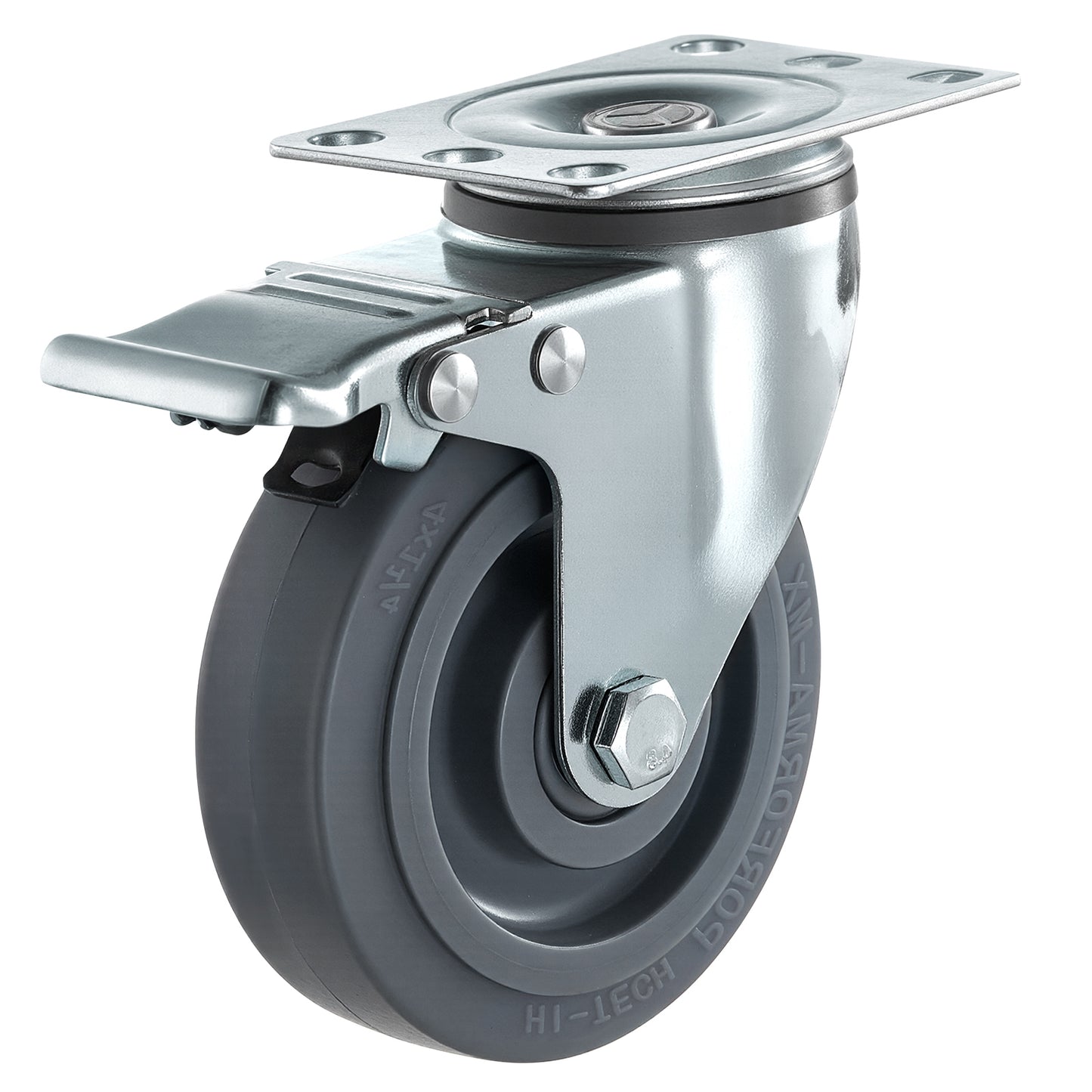 Heavy Duty 5 Inch Caster Wheels Set of 4 for Food Carriers - Swivel & Rigid with Brakes