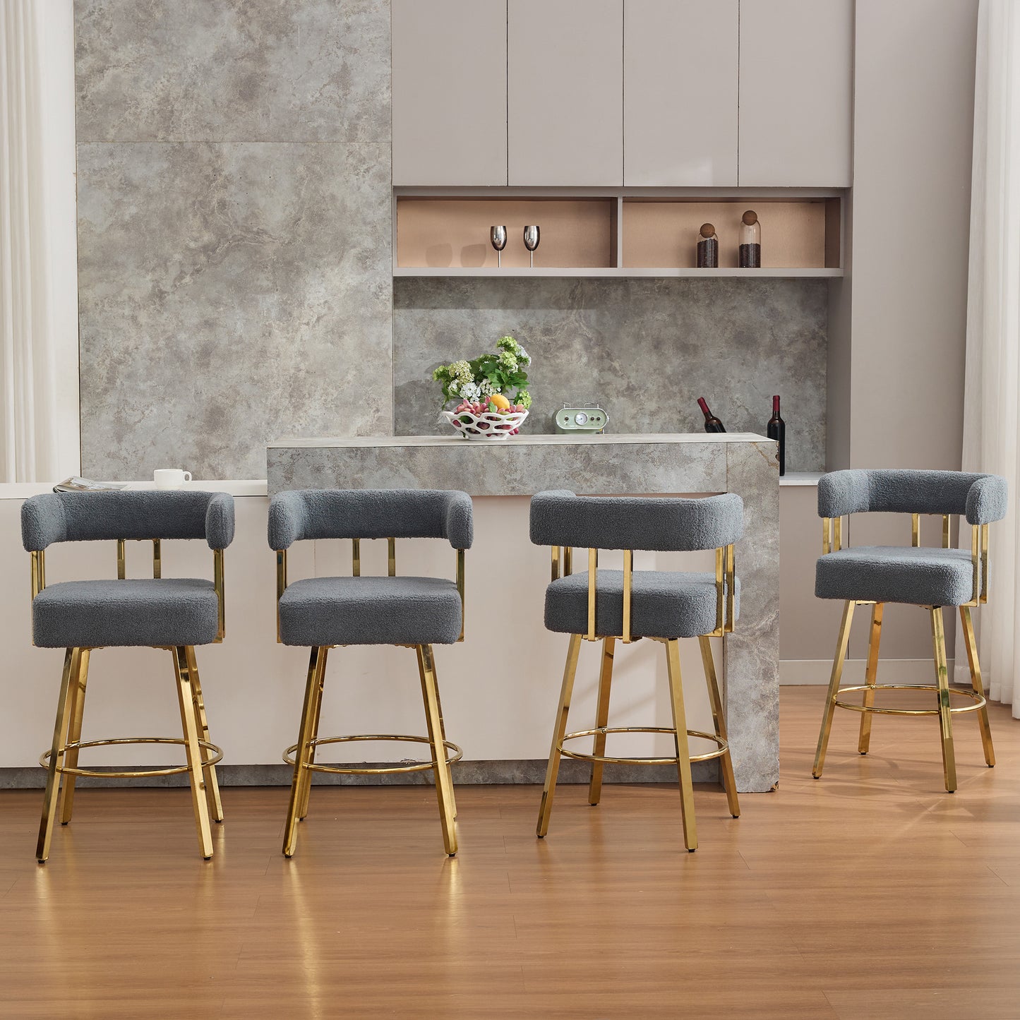 Modern Decorative Chair with Gold Metal Legs - Gray